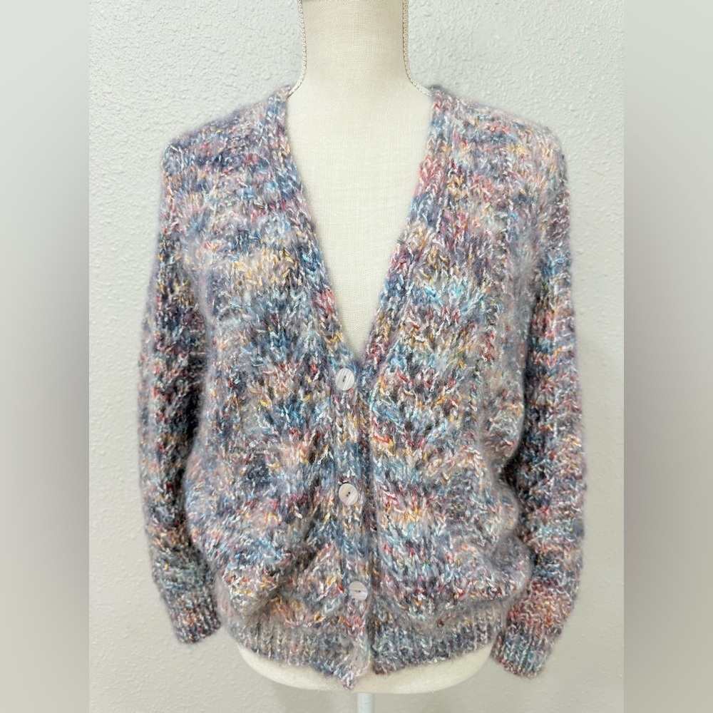 Hand-Knitted Mohair & Wool Sweater Cardigan Size S-М